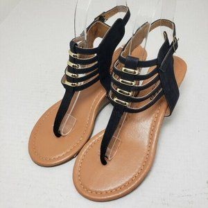 Twisted Riley Black Thong Ankle Buckle Sandals